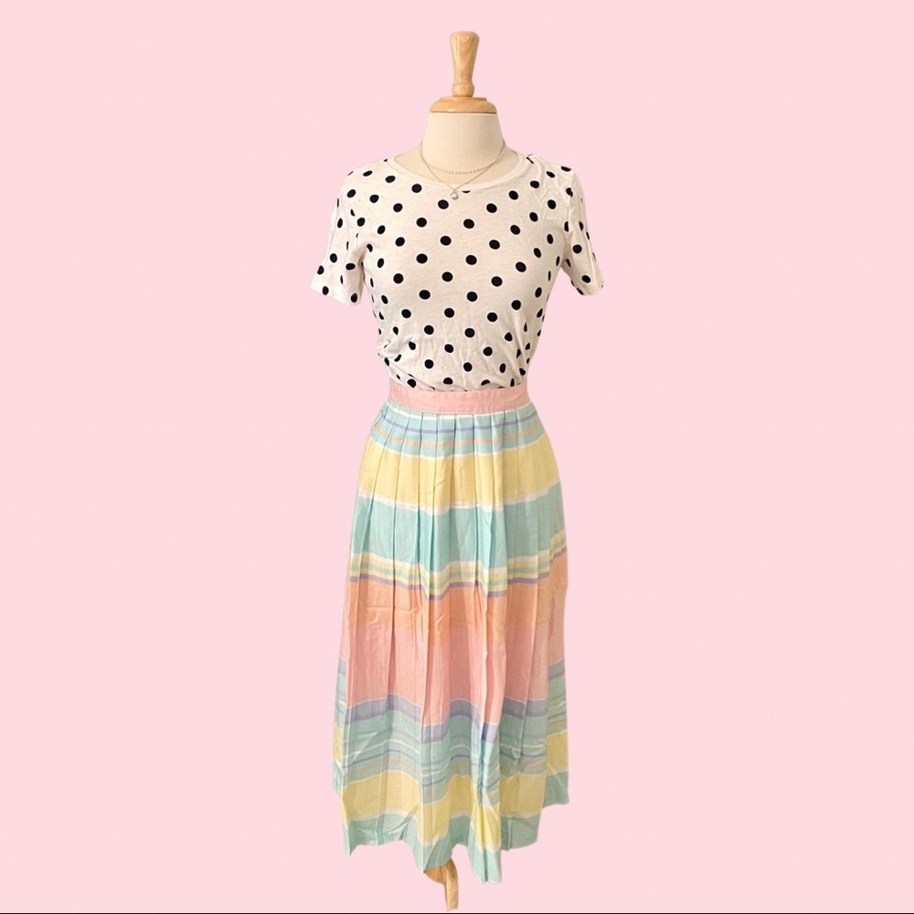 Vintage 80s Pastel Rainbow Pleated Skirt